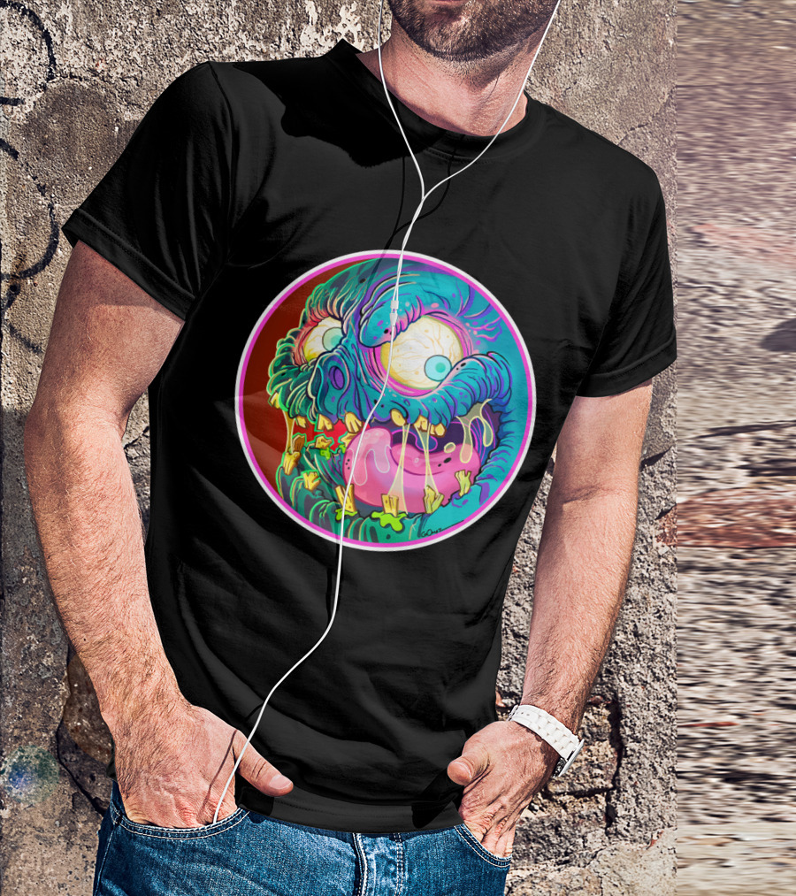 ADULT Gerwyn Neon Zombie Face Bright Cartoon T-Shirt