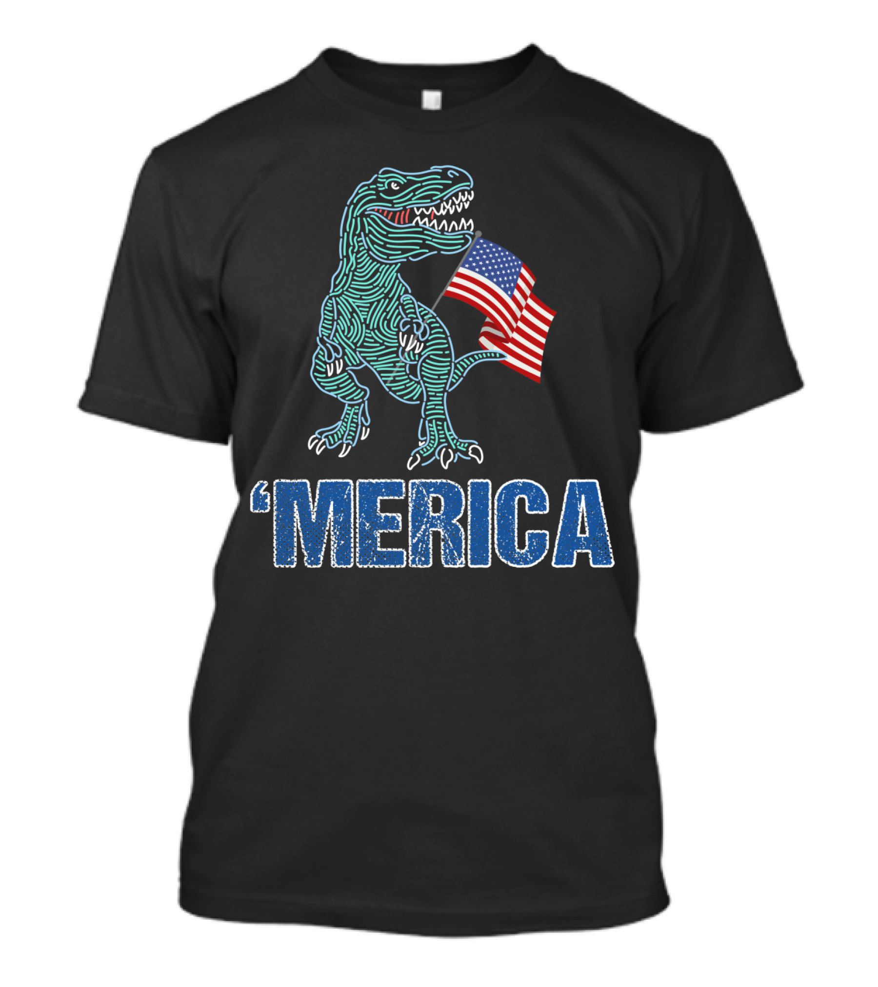 Merica T-Rex Holding American Flag Independence Day T-Shirt