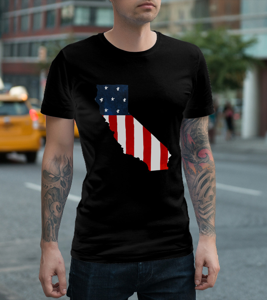 California State Shape USA Flag Stars Stripes Red White Blue T-Shirt