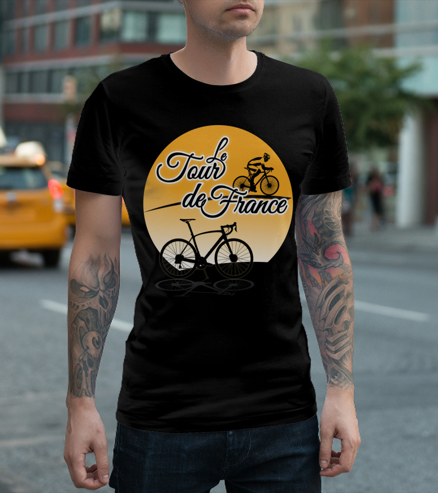 Le Tour De France Bicycle Silhouette On Orange Circle Background T-Shirt
