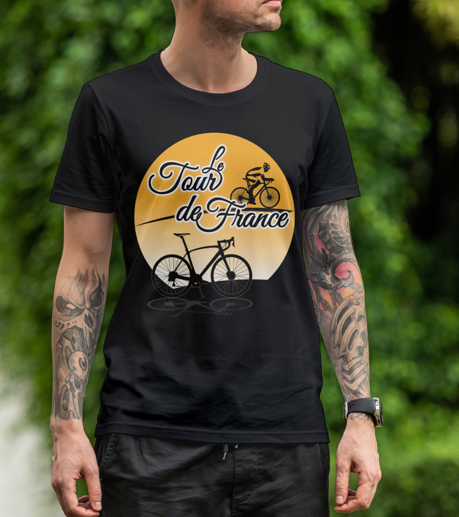 Le Tour De France Bicycle Silhouette On Orange Circle Background T-Shirt