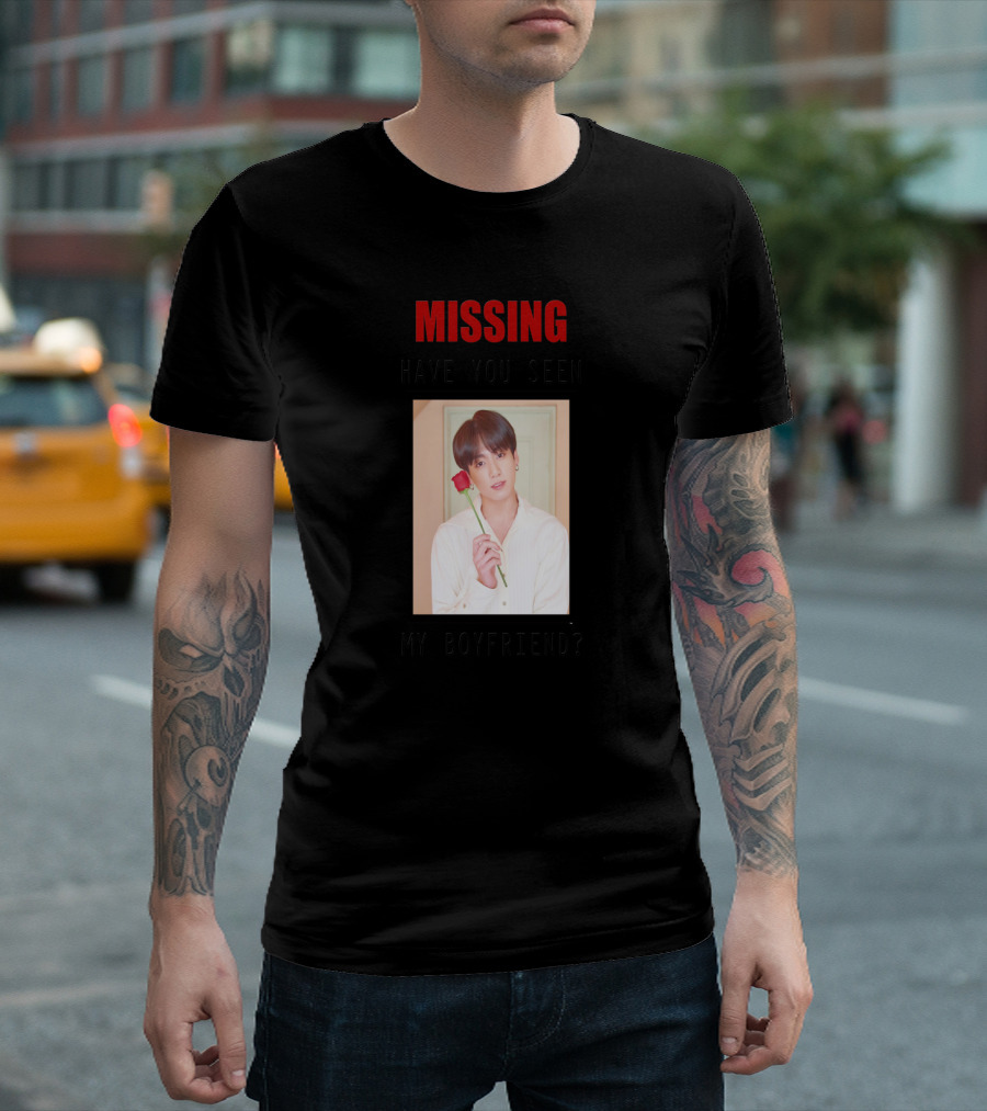 BTS Missing Jungkook Have You Seen My Boyfriend Red Rose Image T-Shirt