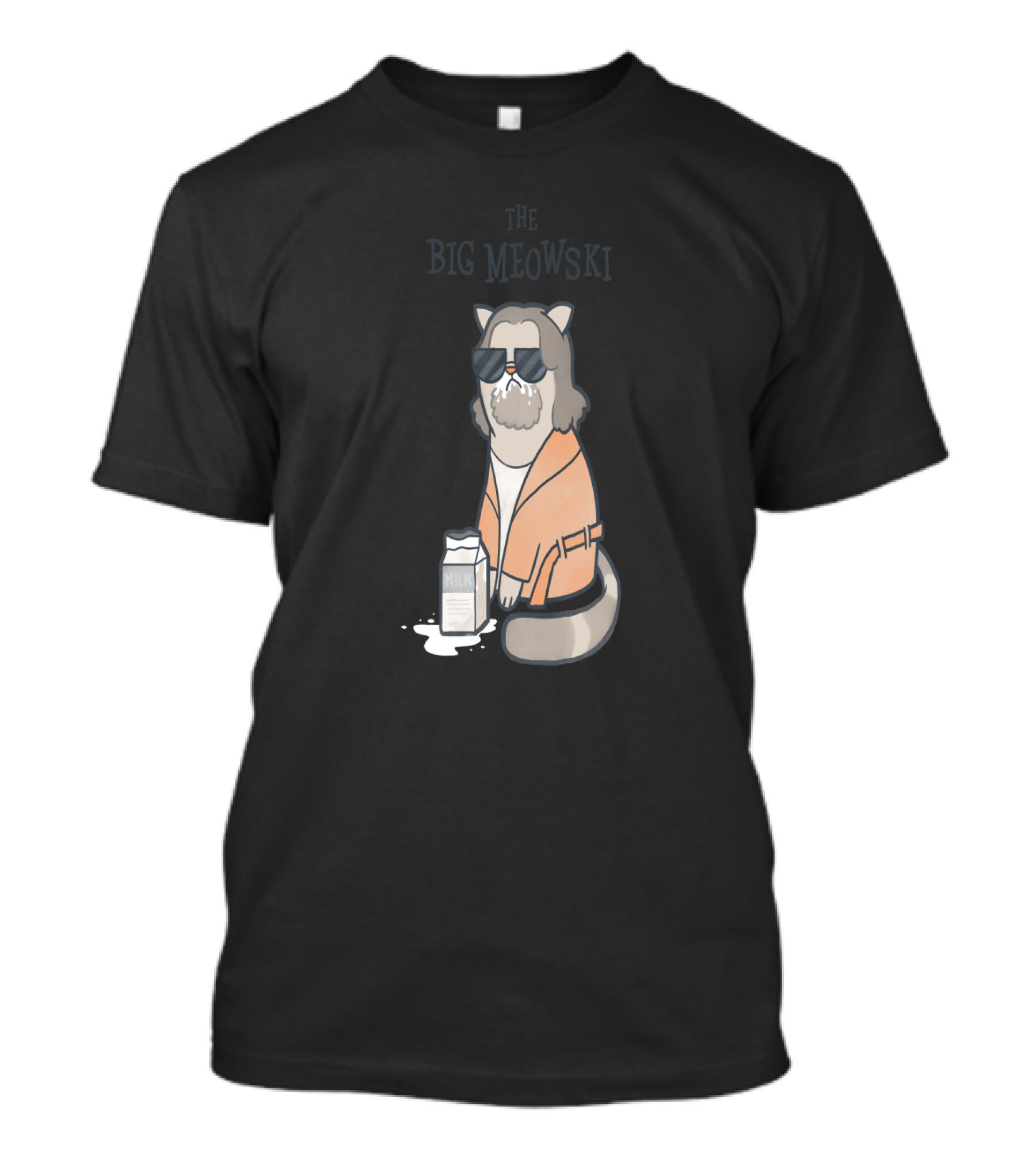 The Big Meowski Cat In Orange Robe With Milk And Sunglasses T-Shirt
