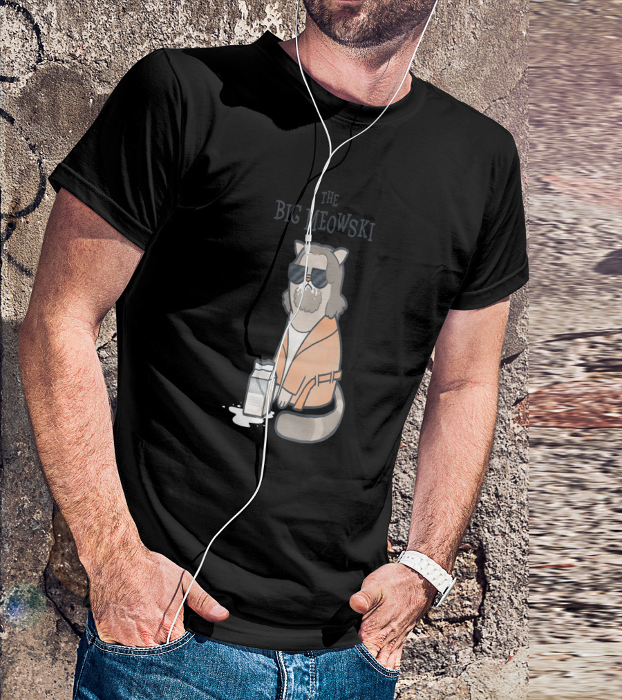 The Big Meowski Cat In Orange Robe With Milk And Sunglasses T-Shirt