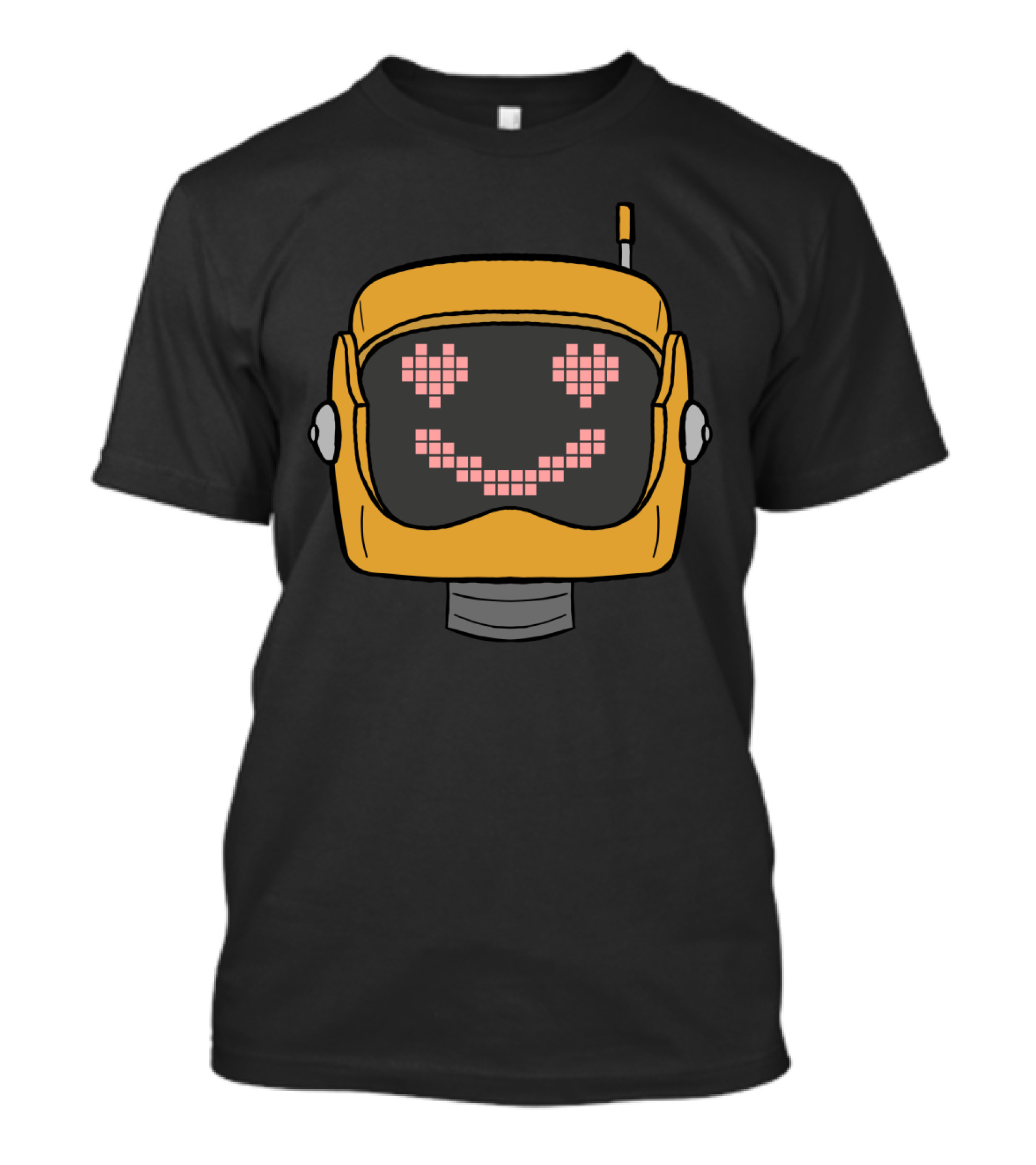 Arty In Love Pixel Heart Eyes Yellow Robot Helmet Smile T-Shirt