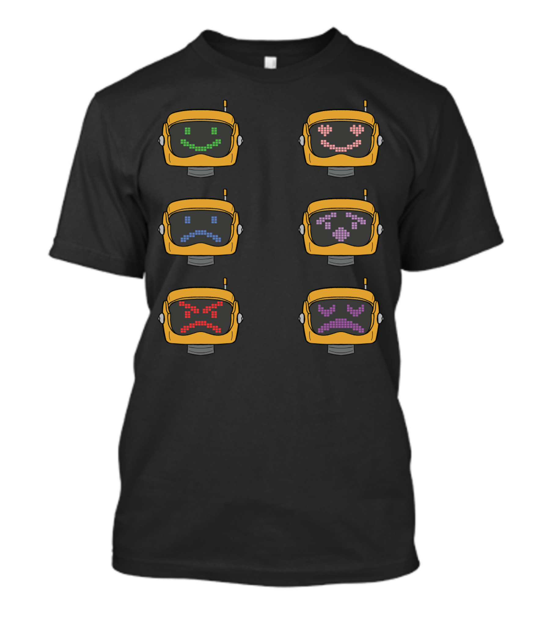 Robotic Expressions Of Arty: Pixelated Emotions Displayed On Six Robot Faces T-Shirt
