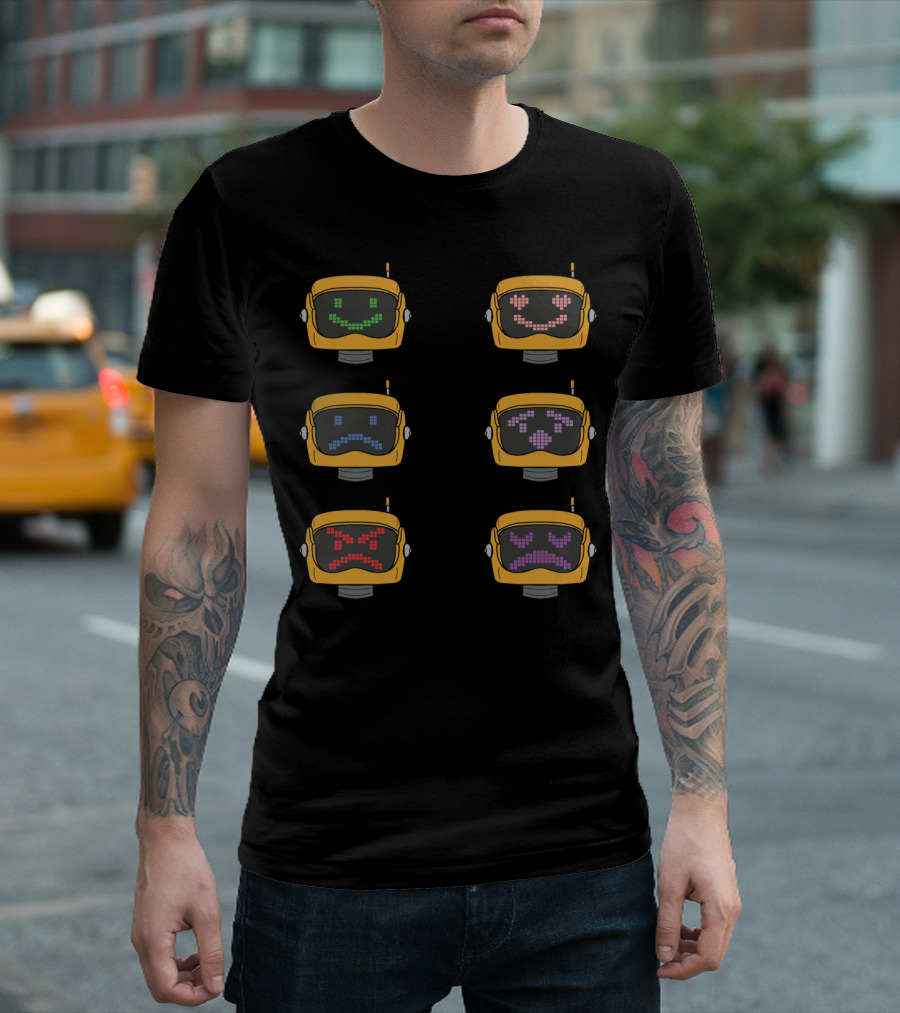 Robotic Expressions Of Arty: Pixelated Emotions Displayed On Six Robot Faces T-Shirt
