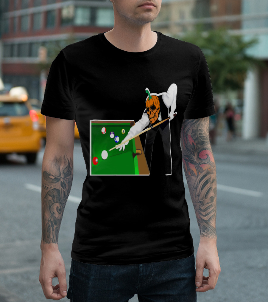 Jack-o'-Lantern Pool Player At Billiards Table T-Shirt