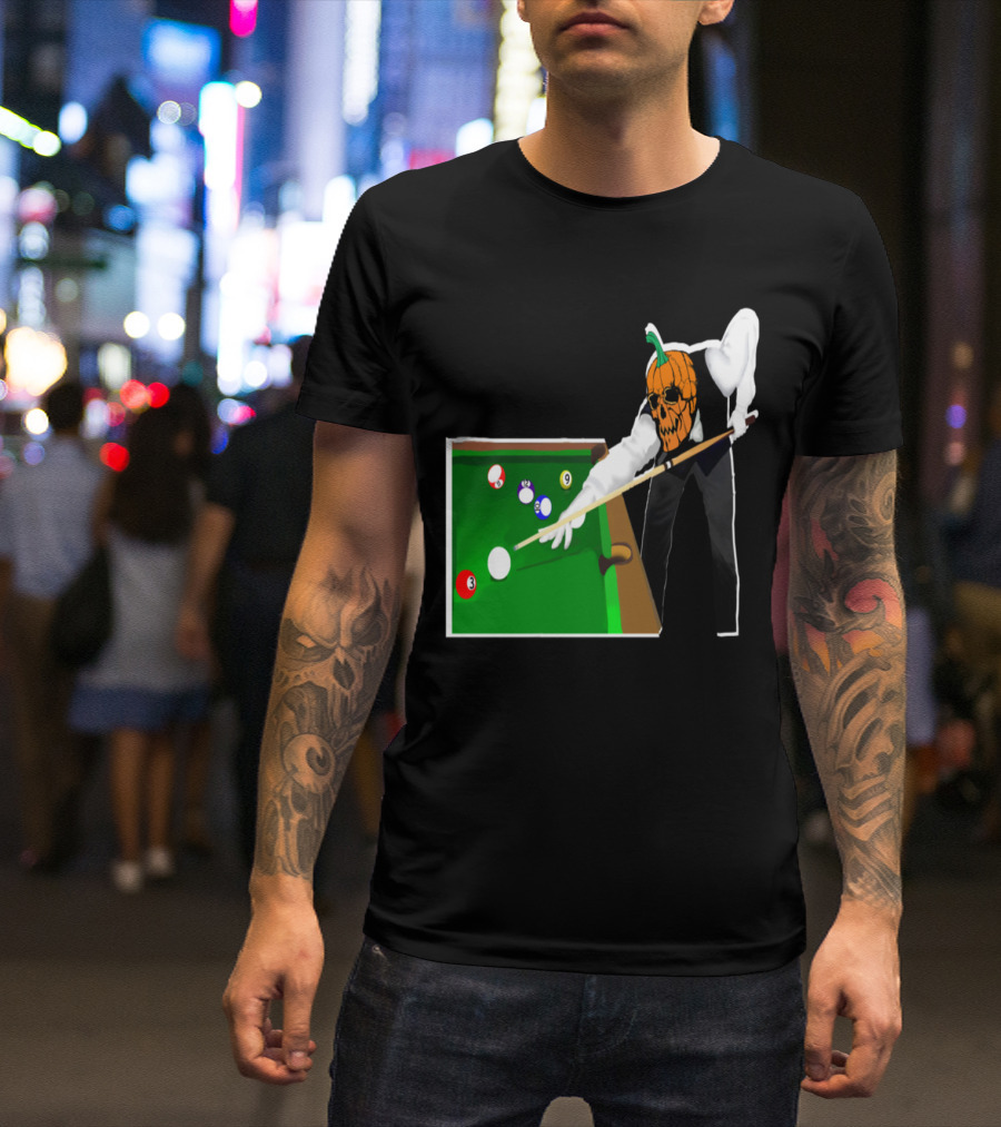 Jack-o'-Lantern Pool Player At Billiards Table T-Shirt