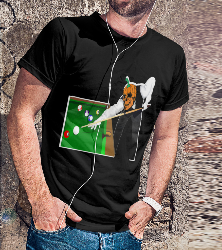 Jack-o'-Lantern Pool Player At Billiards Table T-Shirt