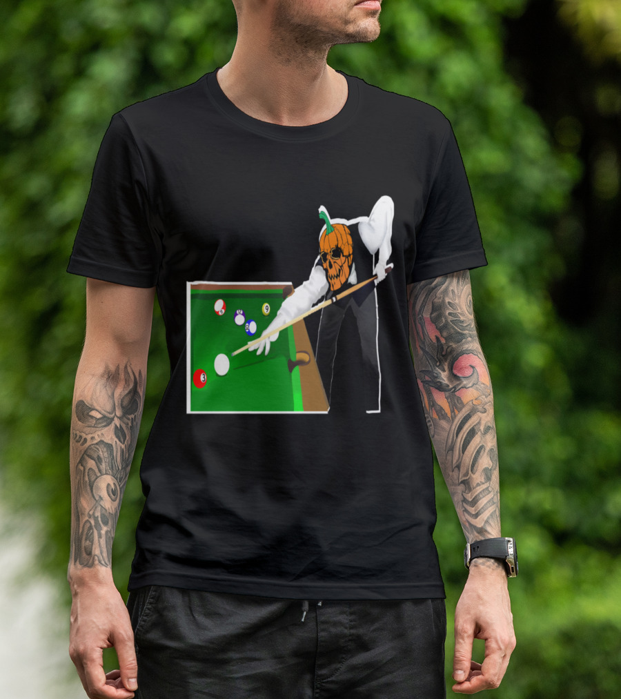 Jack-o'-Lantern Pool Player At Billiards Table T-Shirt