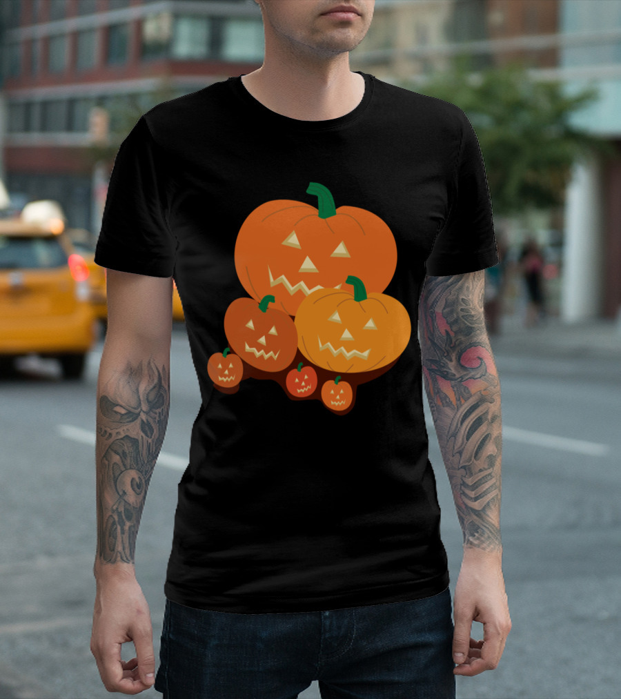 Jack-O’-Lantern Halloween Pumpkins Smiling Faces With Green Stems T-Shirt