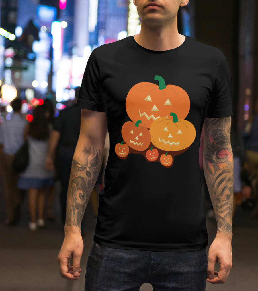Jack-O’-Lantern Halloween Pumpkins Smiling Faces With Green Stems T-Shirt