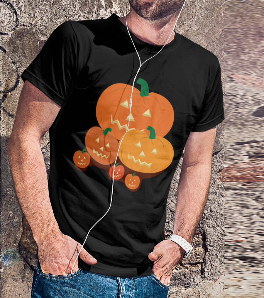 Jack-O’-Lantern Halloween Pumpkins Smiling Faces With Green Stems T-Shirt