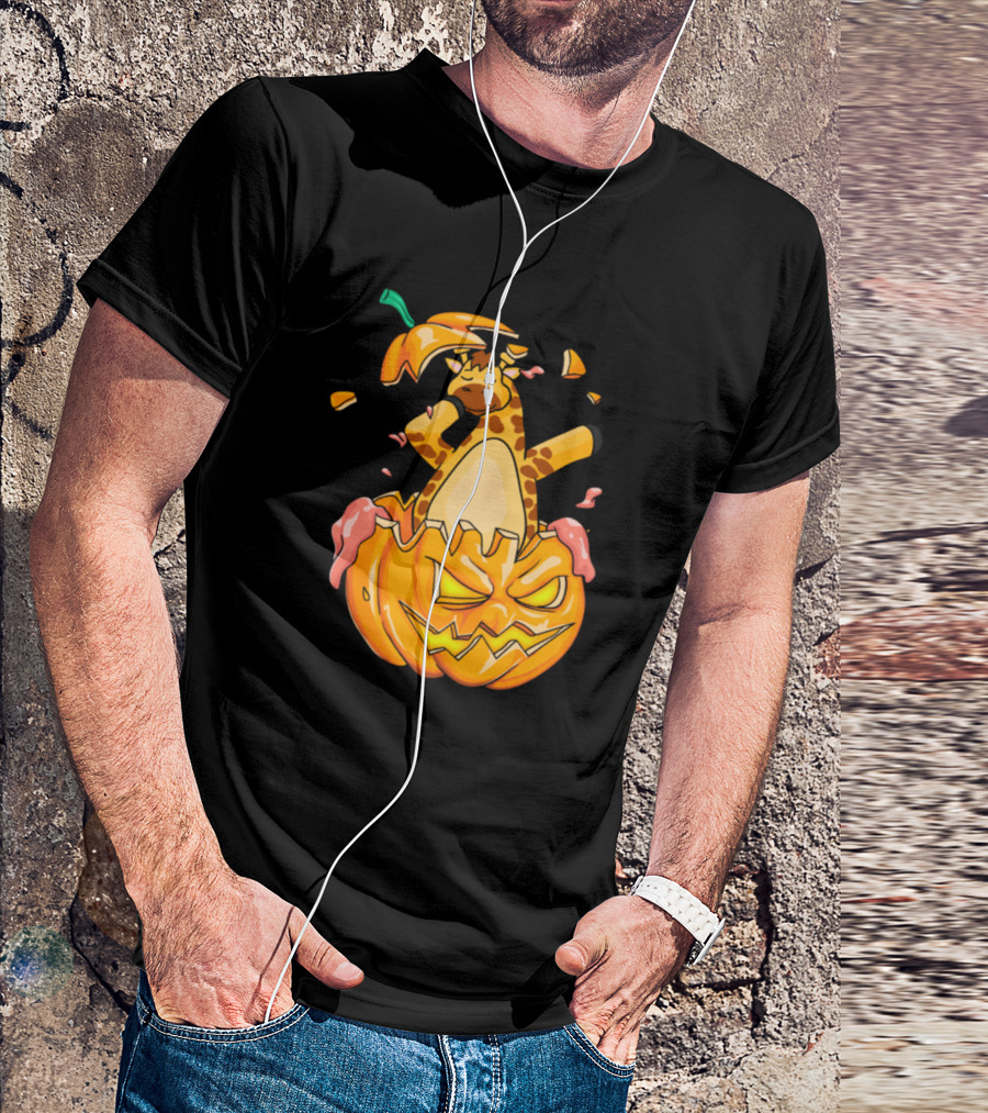 Giraffe Dabbing Halloween Pumpkin Jack-o'-Lantern Dab T-Shirt