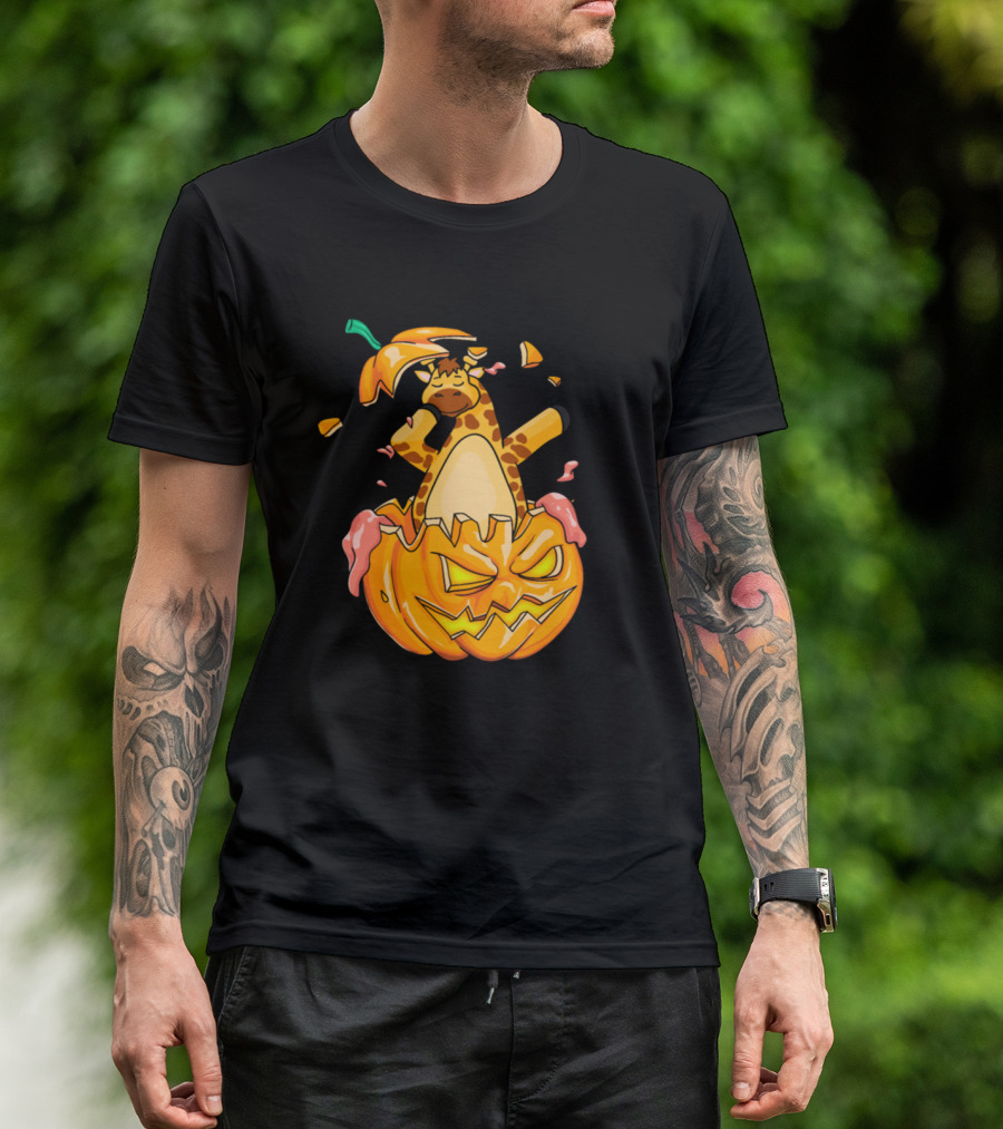 Giraffe Dabbing Halloween Pumpkin Jack-o'-Lantern Dab T-Shirt