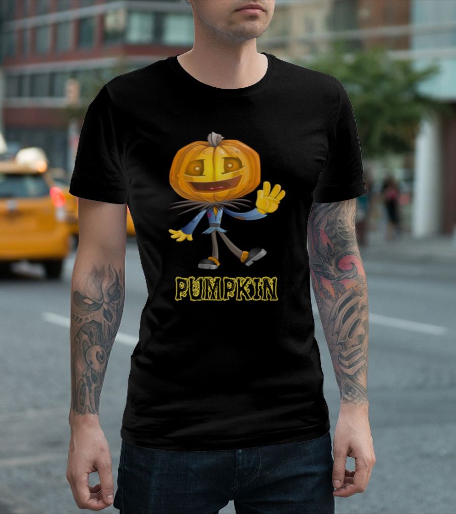 Pumpkin Head Character Waving For Halloween T-Shirt