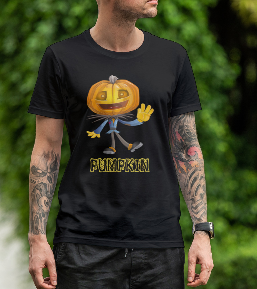 Pumpkin Head Character Waving For Halloween T-Shirt