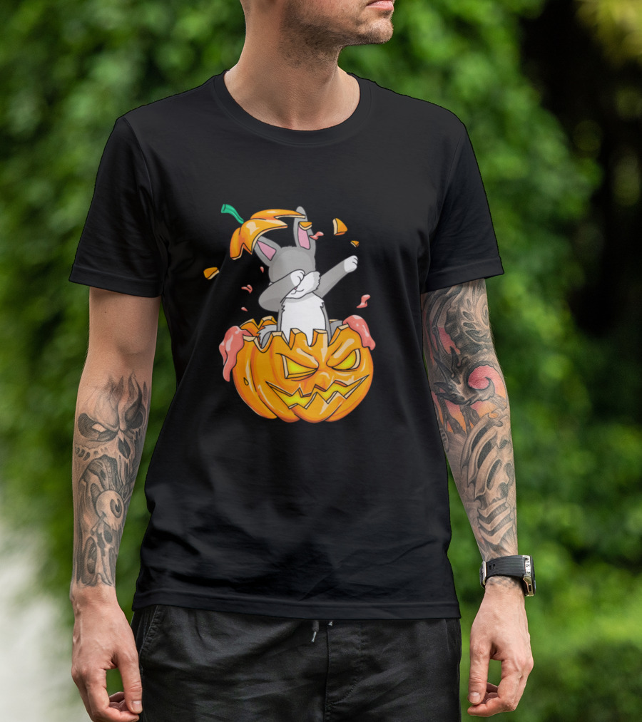 Bunny Dabbing Inside A Halloween Pumpkin Dab Scene T-Shirt