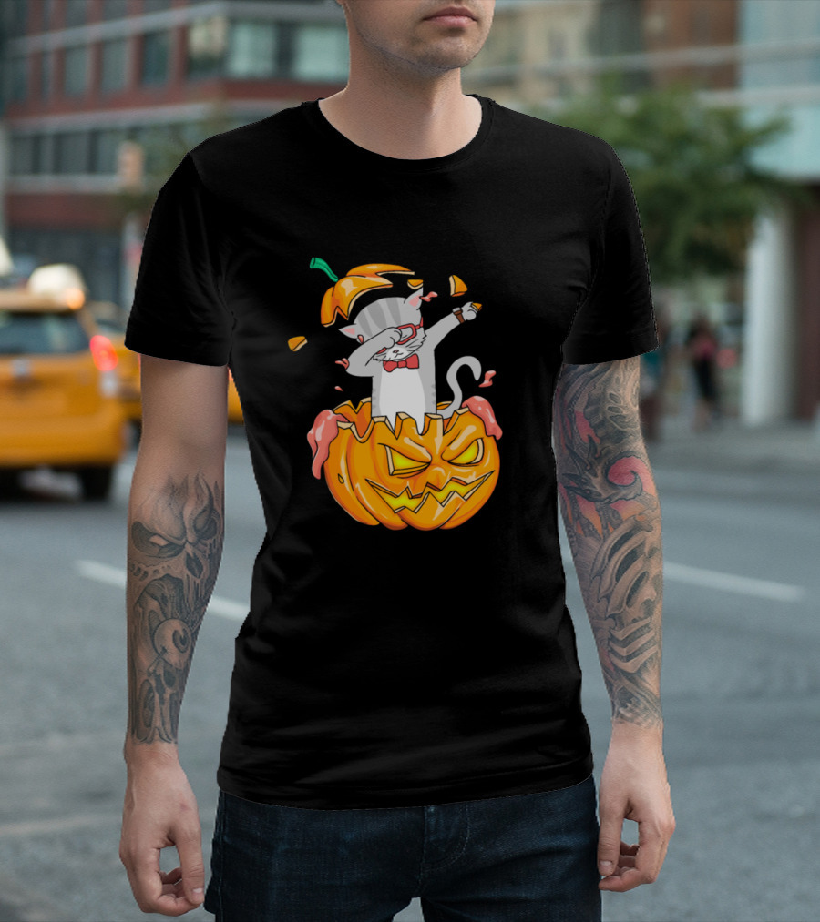 Halloween Pumpkin Cat Dab Kitten Dabbing in Jack-O'-Lantern T-Shirt