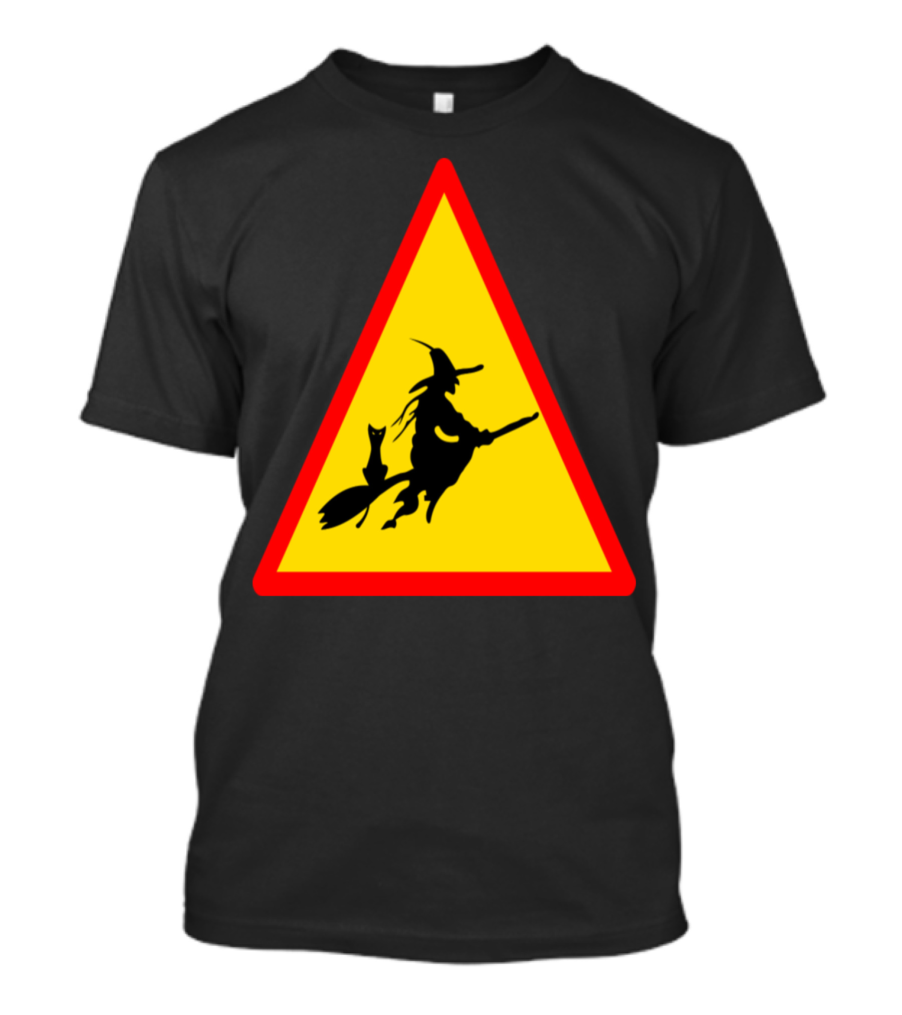Witches Witch Hexen Hexe Broomstick Cat Triangle Warning Sign T-Shirt