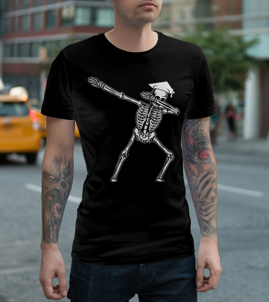 Dabbing Skeleton Graduation Cap T-Shirt