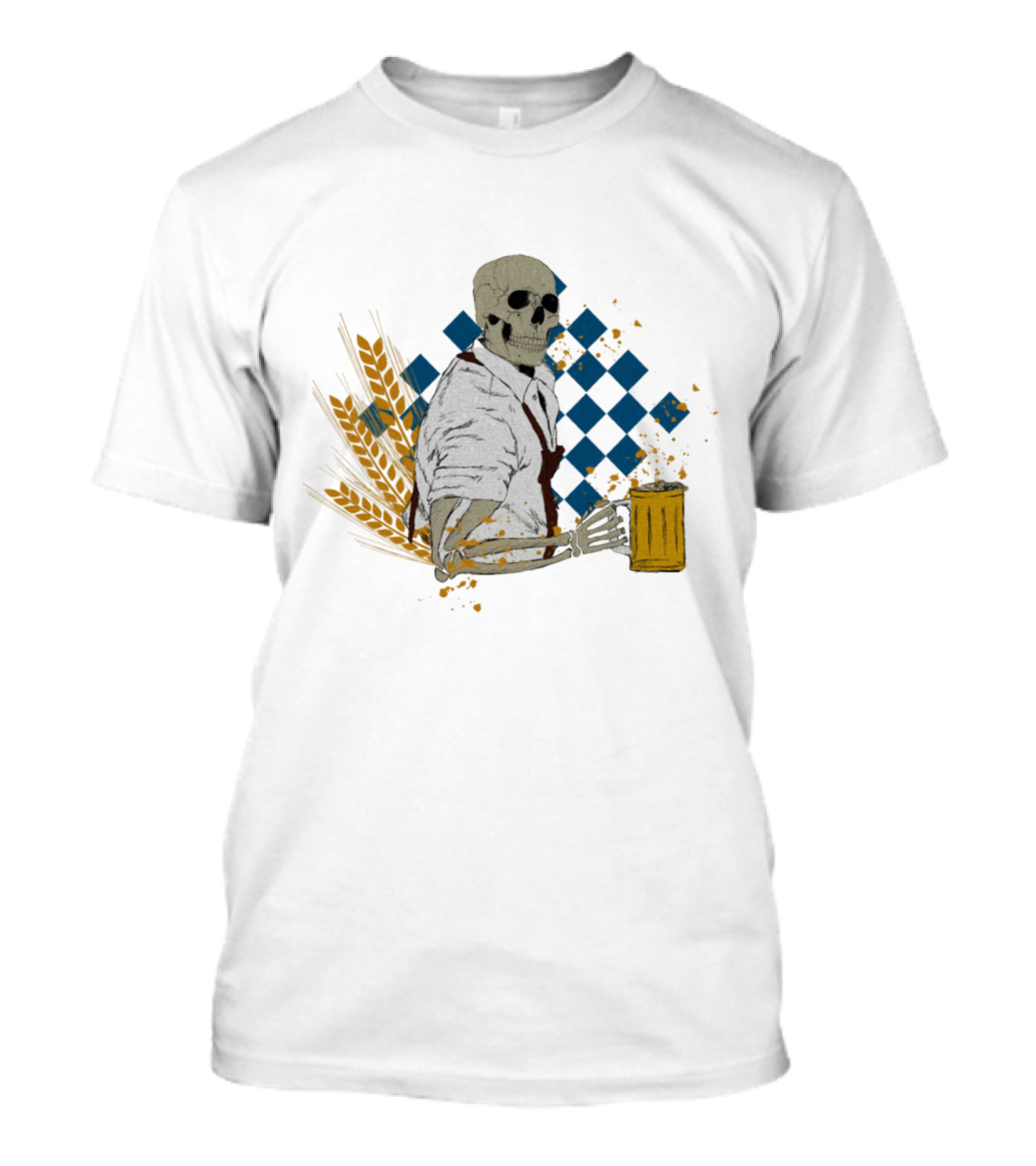 Oktoberfest Skeleton Dirndl Beer Mug Bavarian Checkered Wheat T-Shirt