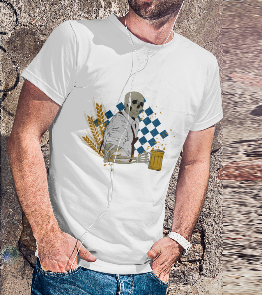 Oktoberfest Skeleton Dirndl Beer Mug Bavarian Checkered Wheat T-Shirt