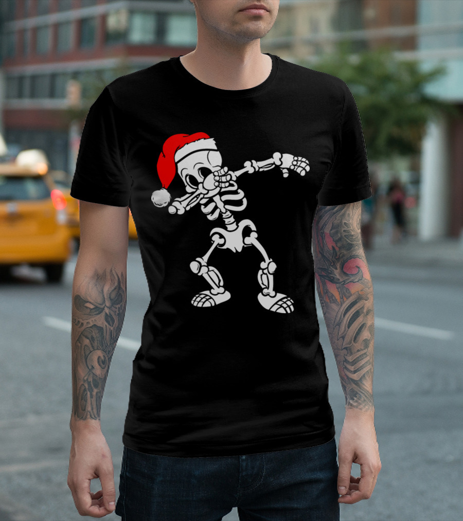 Merry Christmas Skeleton Dabbing Santa Hat T-Shirt