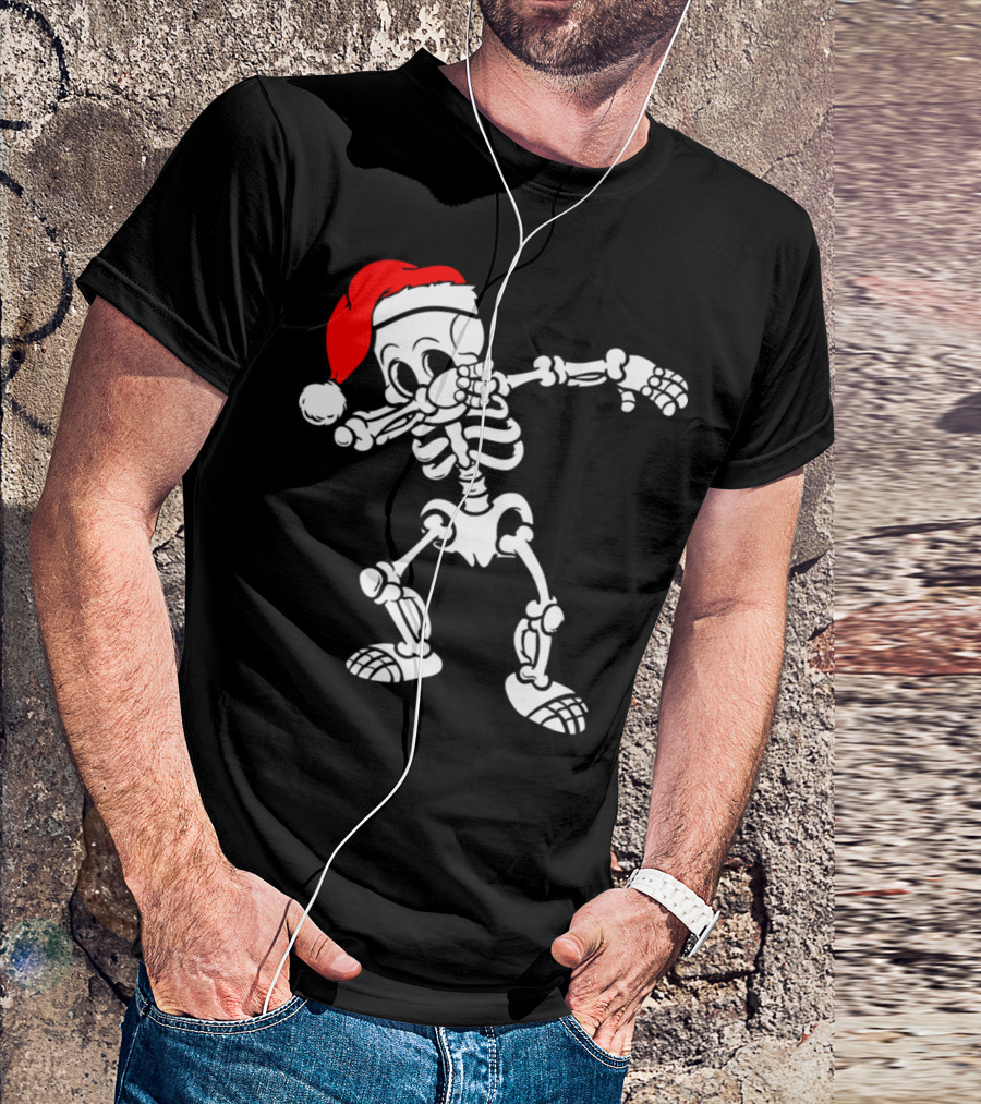 Merry Christmas Skeleton Dabbing Santa Hat T-Shirt