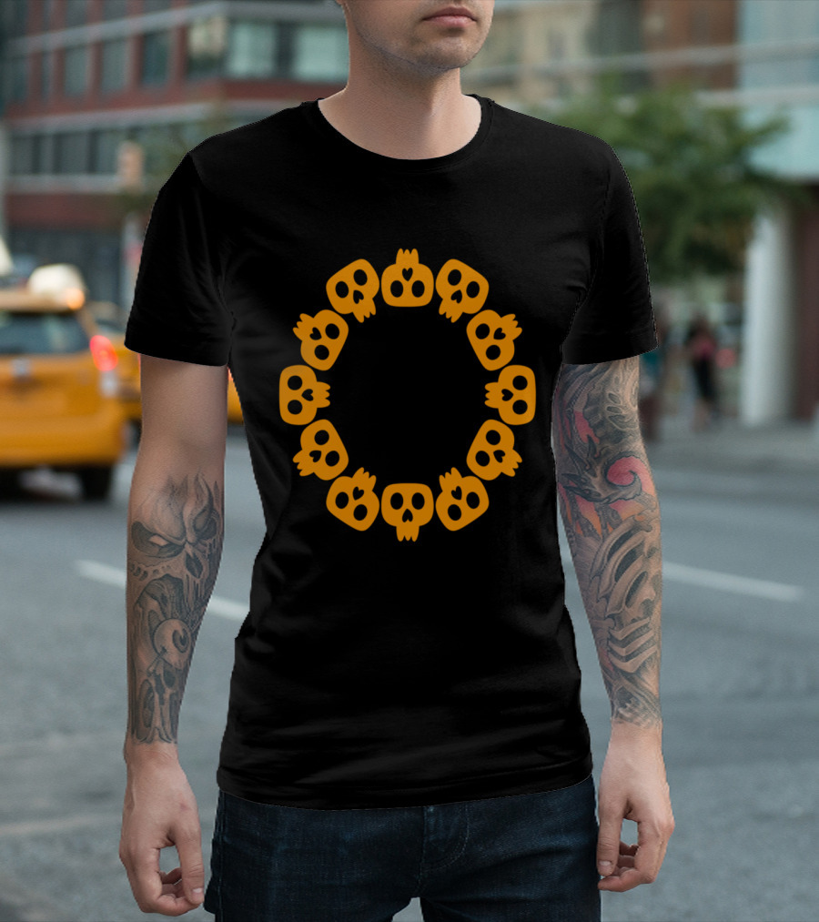 Skeletons Monogram Frame Circle with Orange Skull T-Shirt