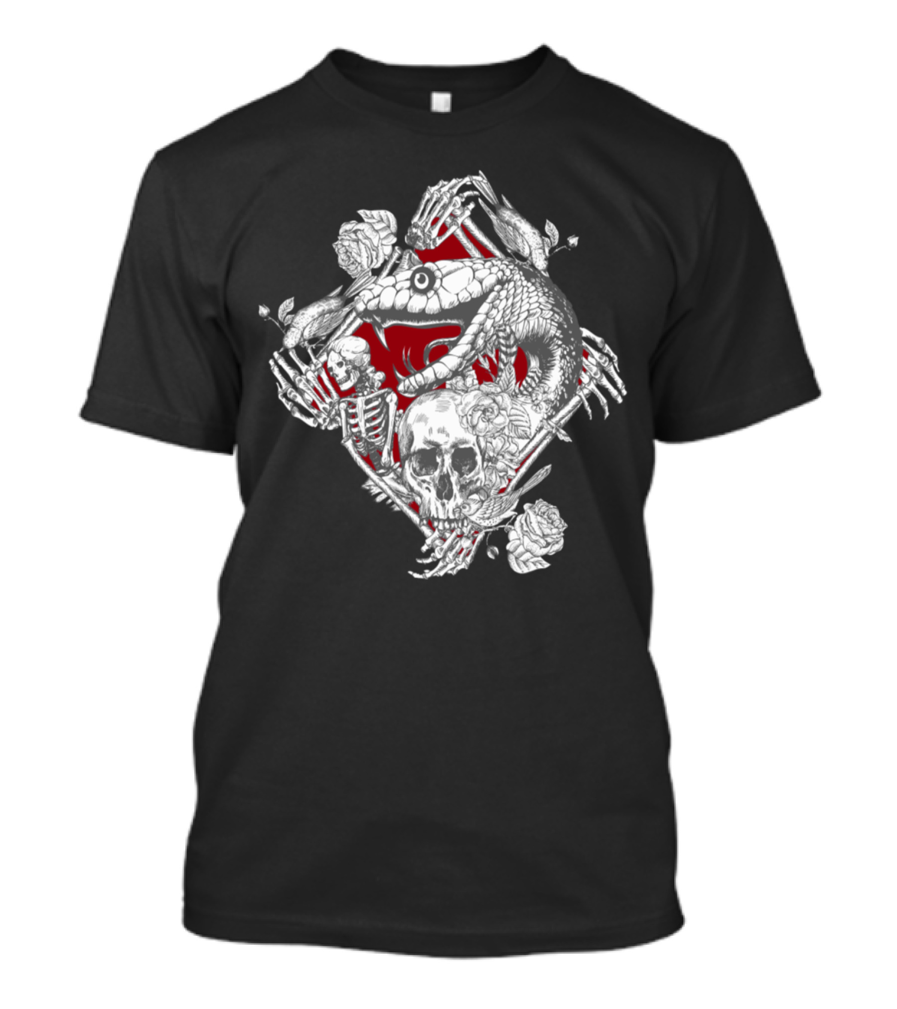 Snake Skeleton Skull Roses T-Shirt