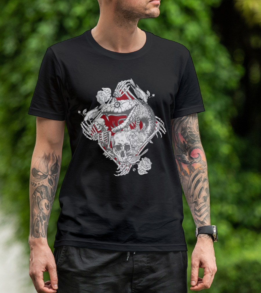 Snake Skeleton Skull Roses T-Shirt