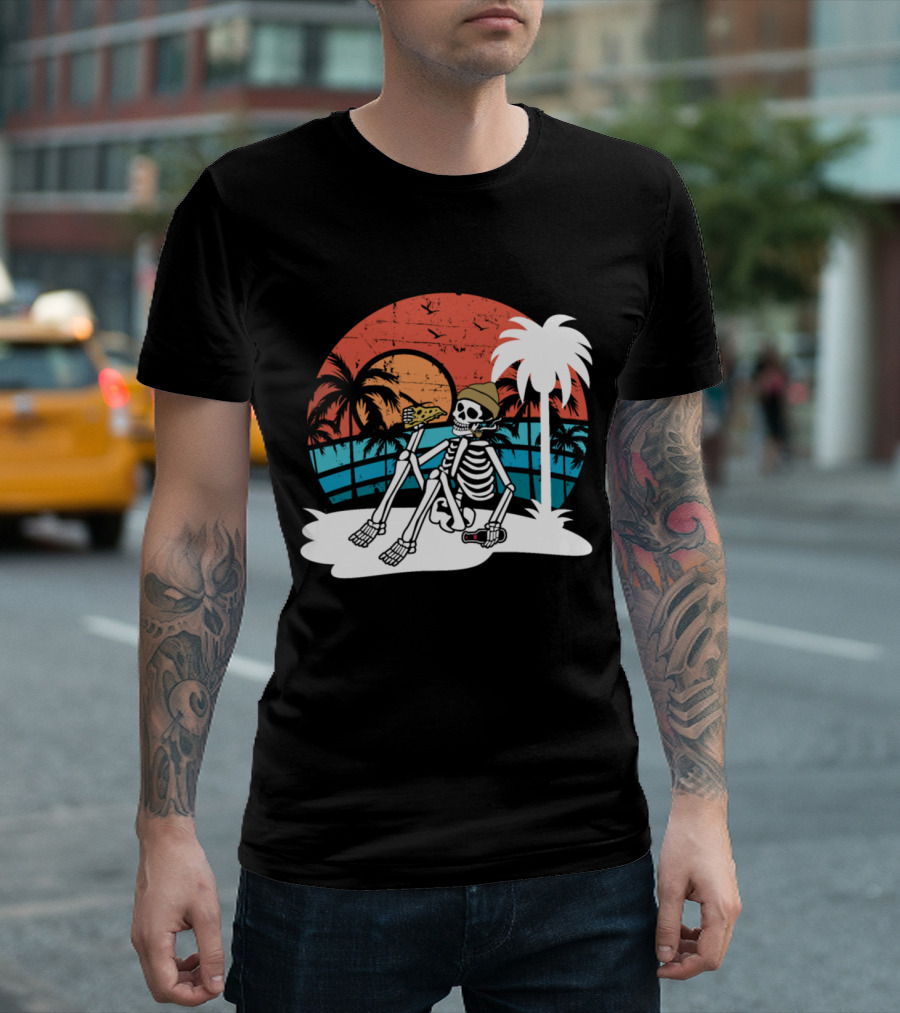 Skeleton Beach Sunset Pizza Chill Vibes T-Shirt