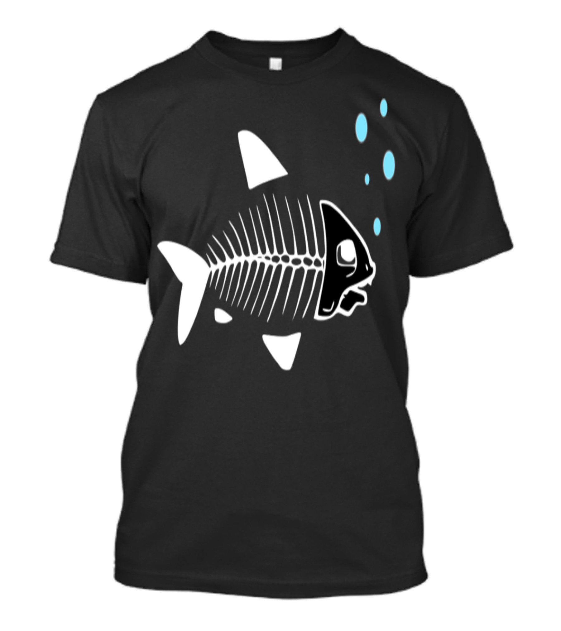 Fish Skeleton Black Design With Bubbles T-Shirt
