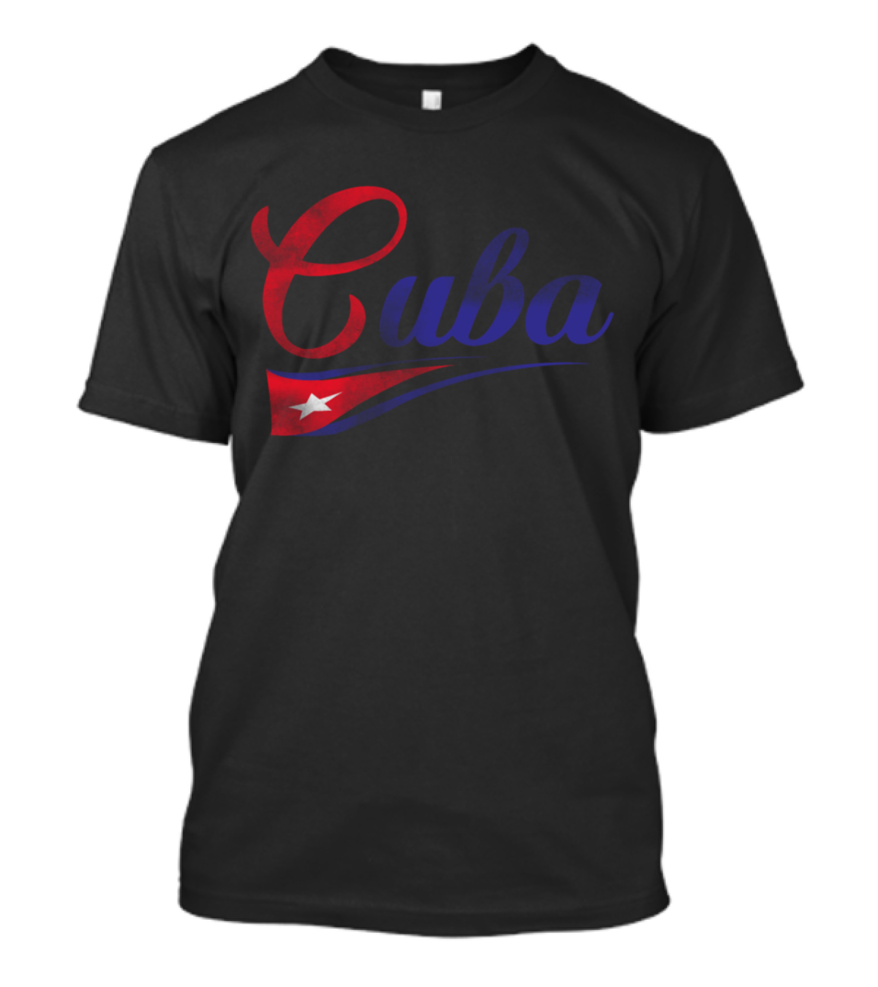 Cuba Flag Script Font Red Blue White Star T-Shirt