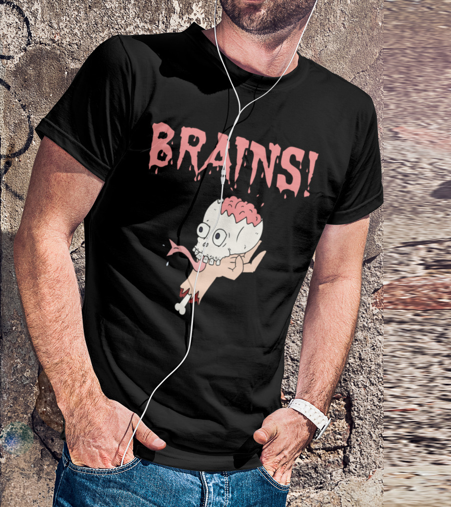 BRAINS Scary Skull Skeleton T-Shirt