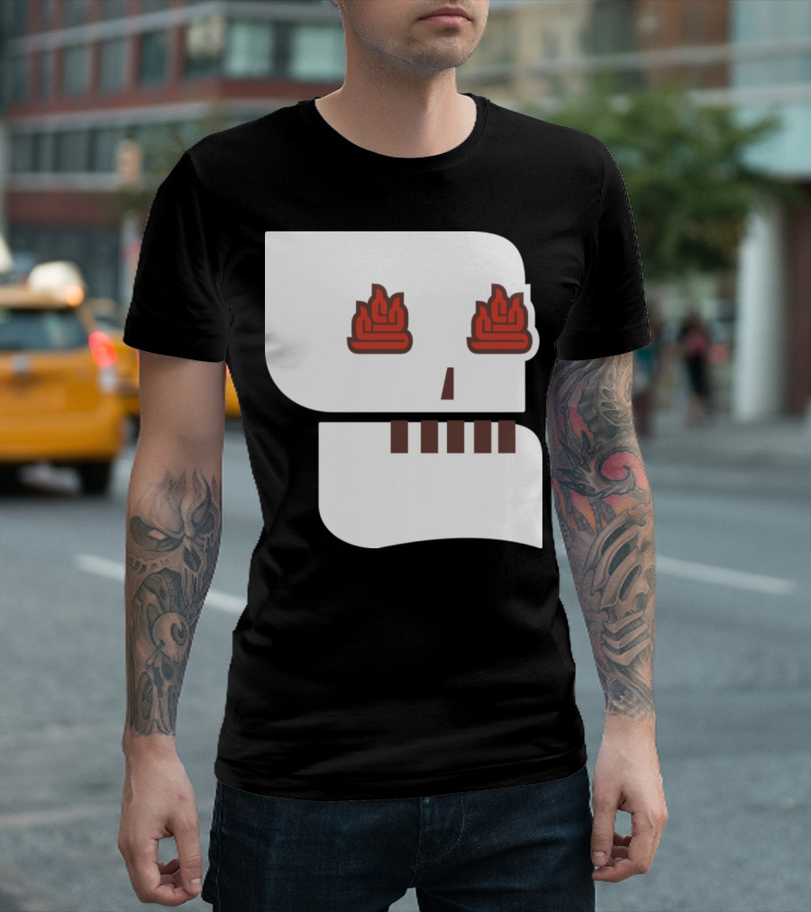Seedy Underbelly T2 Skeleton Face With Red Fire Eye Motif T-Shirt