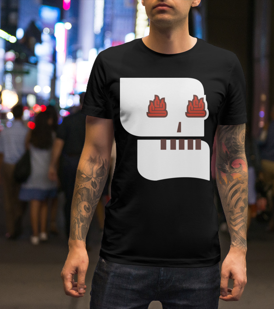 Seedy Underbelly T2 Skeleton Face With Red Fire Eye Motif T-Shirt