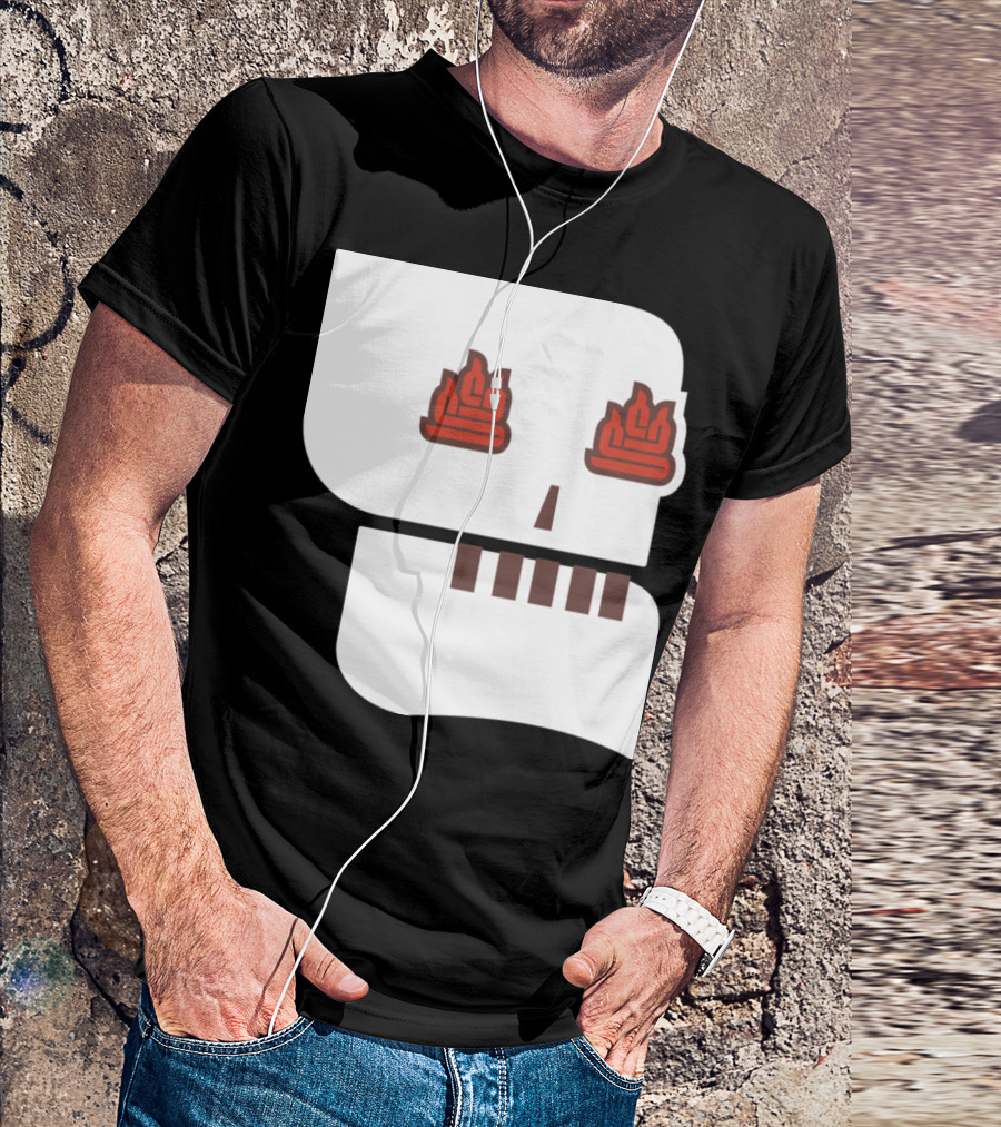 Seedy Underbelly T2 Skeleton Face With Red Fire Eye Motif T-Shirt