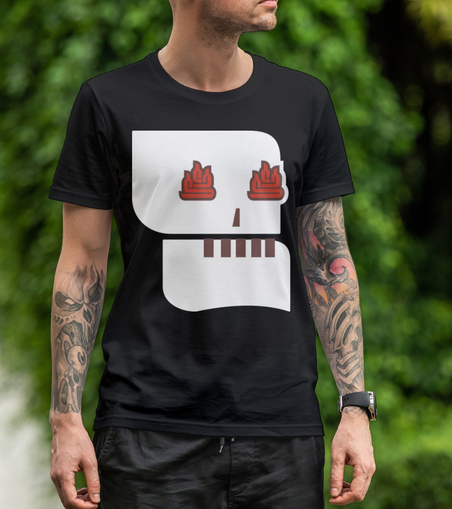 Seedy Underbelly T2 Skeleton Face With Red Fire Eye Motif T-Shirt