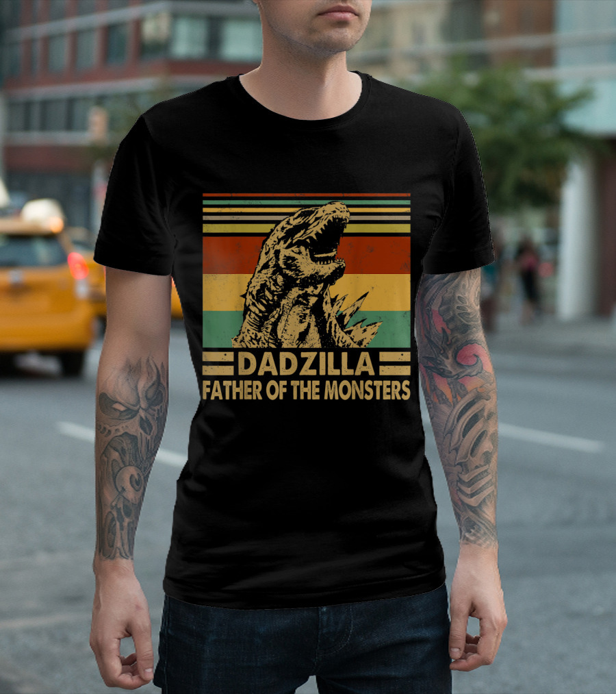 Dadzilla Father Of The Monsters Retro Stripes T-Shirt