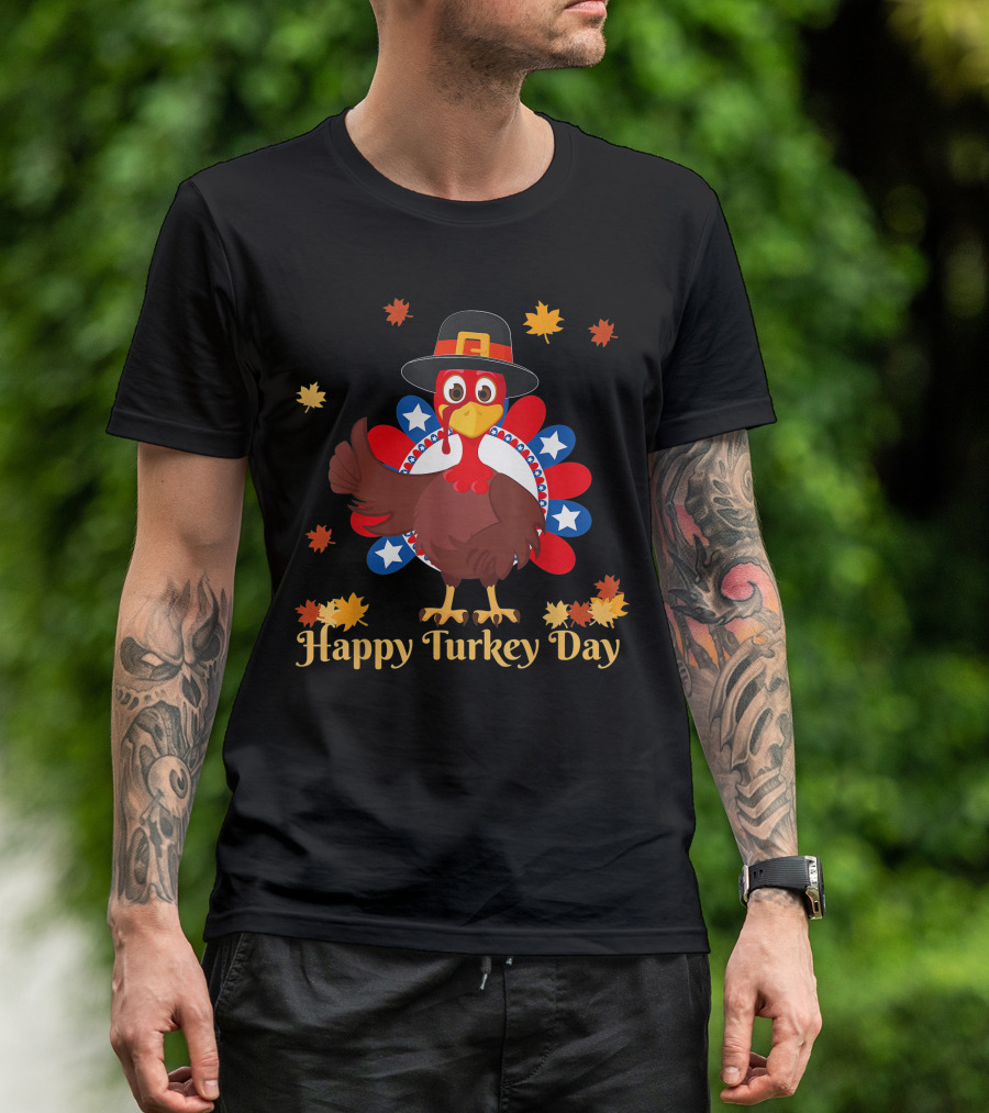 Happy Turkey Day Retro Thanksgiving USA Flag T-Shirt