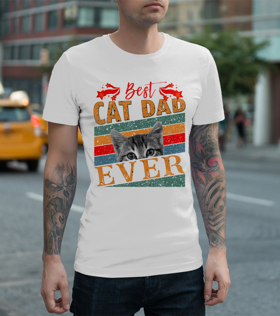 Best Cat Dad Ever Retro Stripes And Stars Kitten T-Shirt