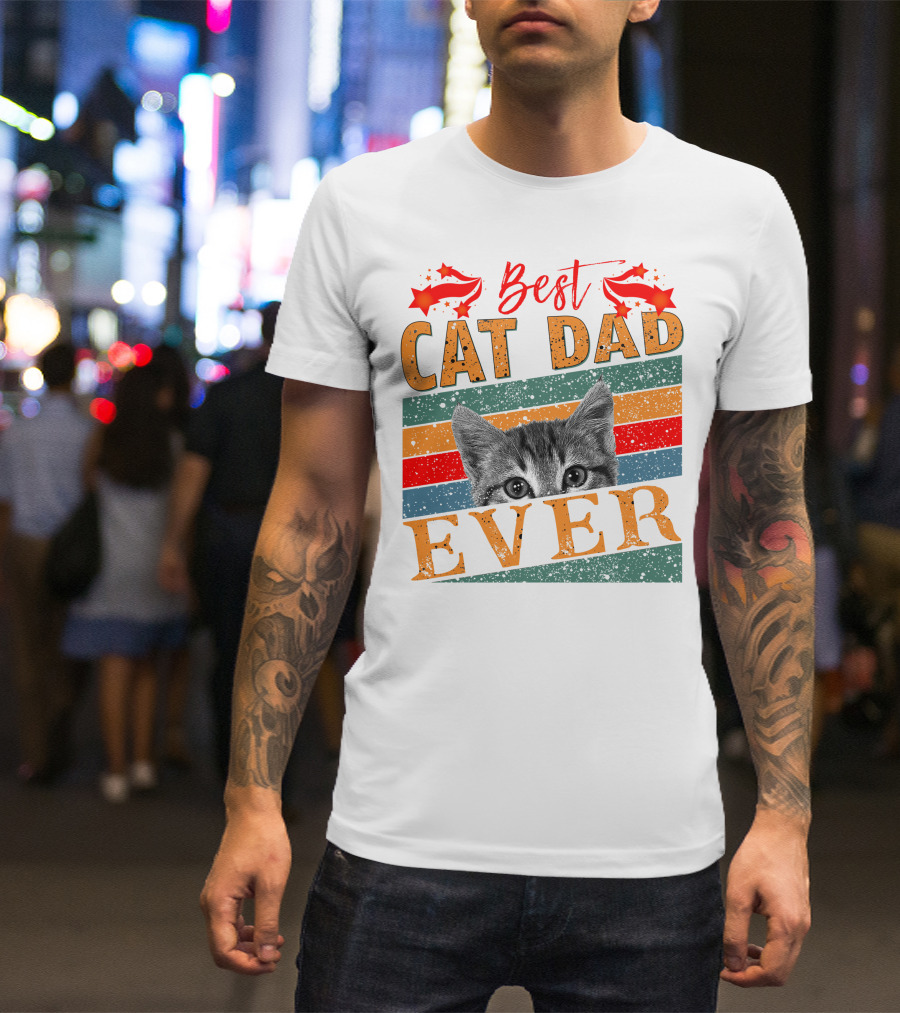 Best Cat Dad Ever Retro Stripes And Stars Kitten T-Shirt