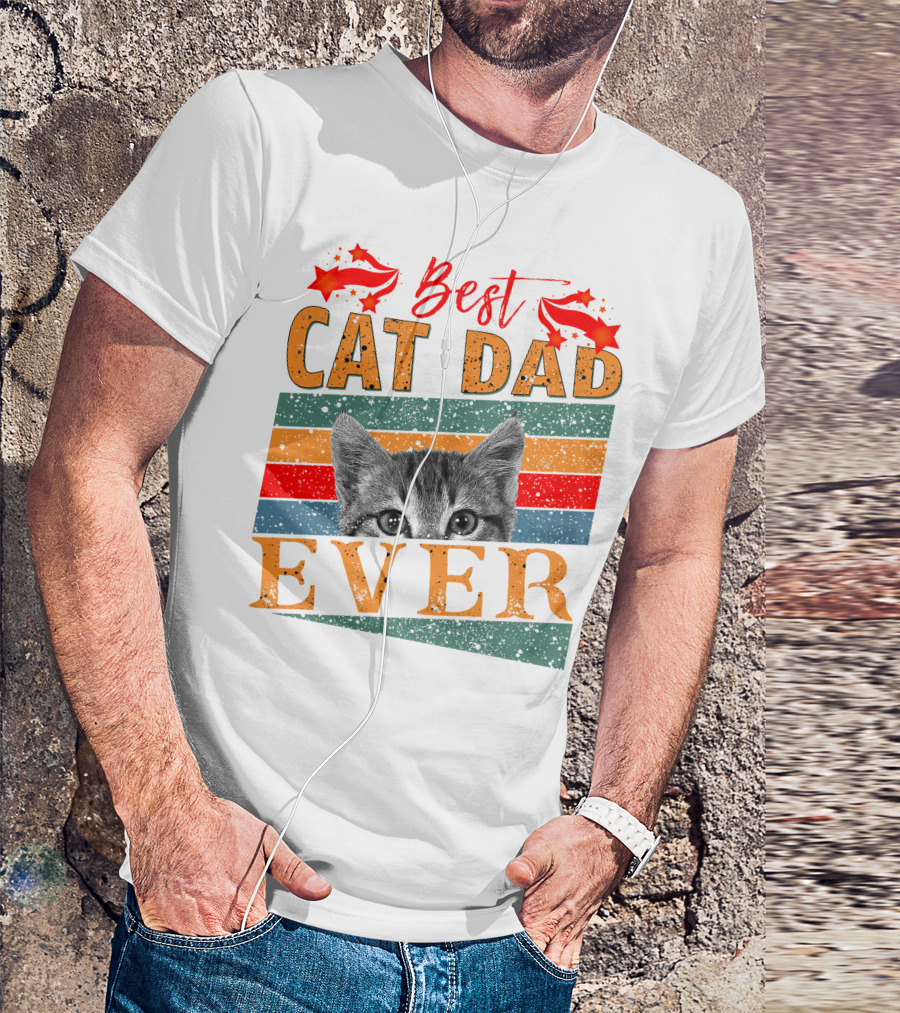 Best Cat Dad Ever Retro Stripes And Stars Kitten T-Shirt