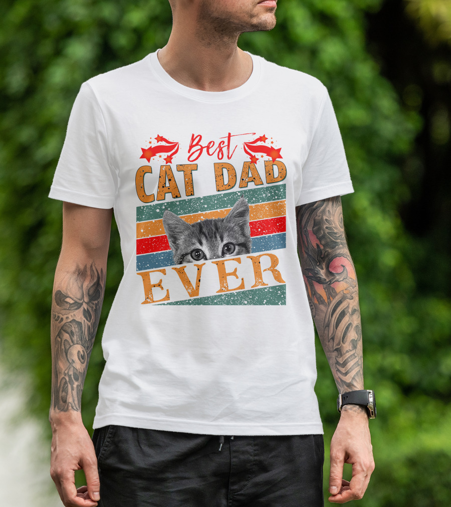 Best Cat Dad Ever Retro Stripes And Stars Kitten T-Shirt