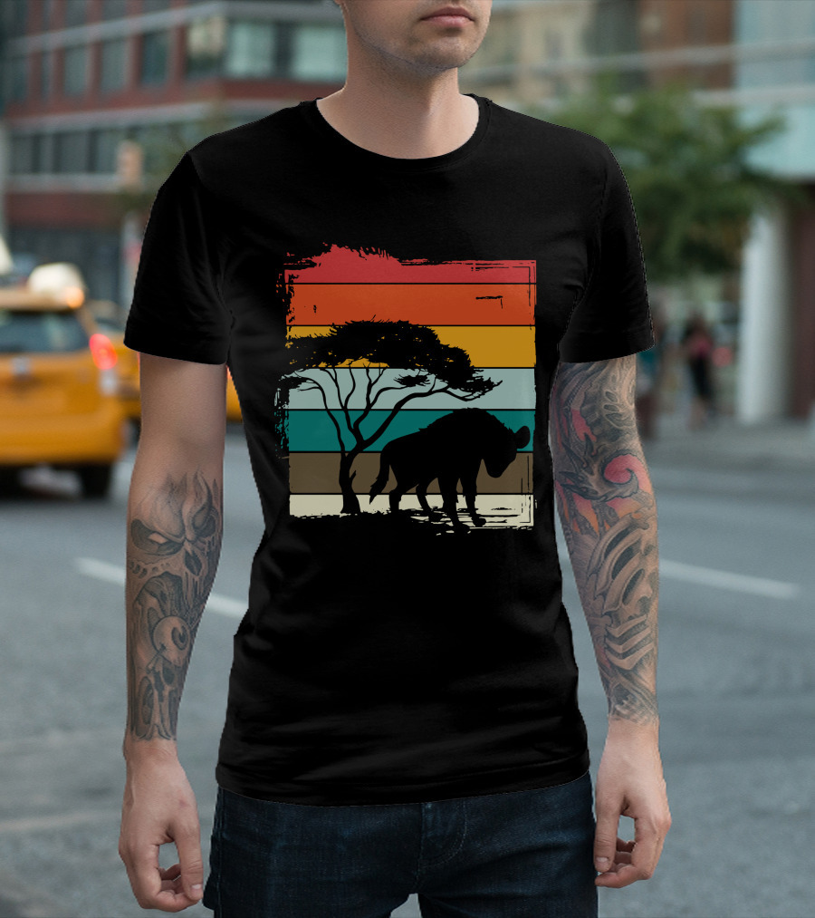 Hyenas Safari Africa Hyena Vintage Silhouette Sunset Scene T-Shirt