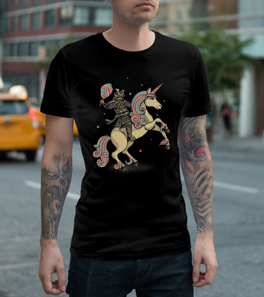 Cotton Candy Samurai Riding Unicorn T-Shirt