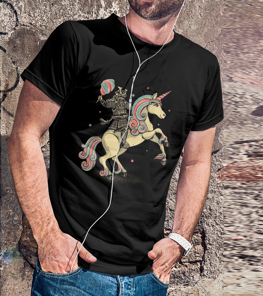 Cotton Candy Samurai Riding Unicorn T-Shirt